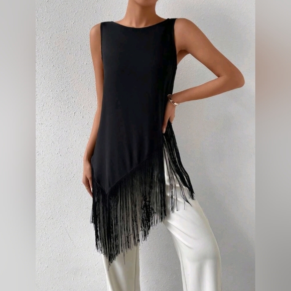 Fringe Asymmetrical Hem Tank,Sleeveless Tops - Picture 4 of 6